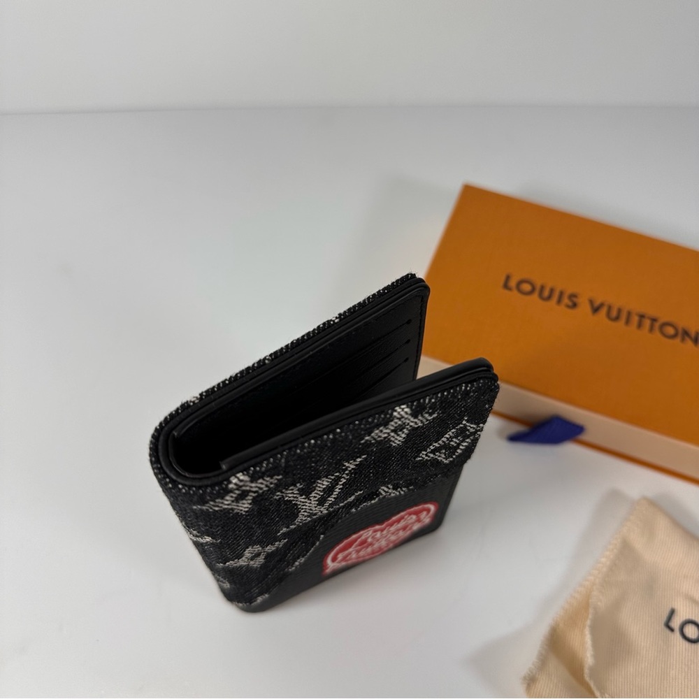 X NIGO Taurillon Monogram Denim Drip Pocket Organizer Black - Picture 5 of 12
